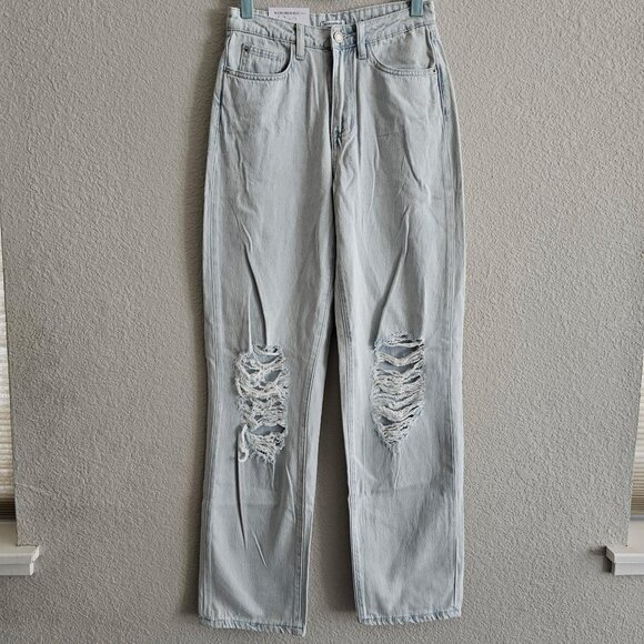 NWT | WeWoreWhat x Revolve Distressed Denim Mid Rise Straight Leg Jeans Size 24 - Picture 1 of 7
